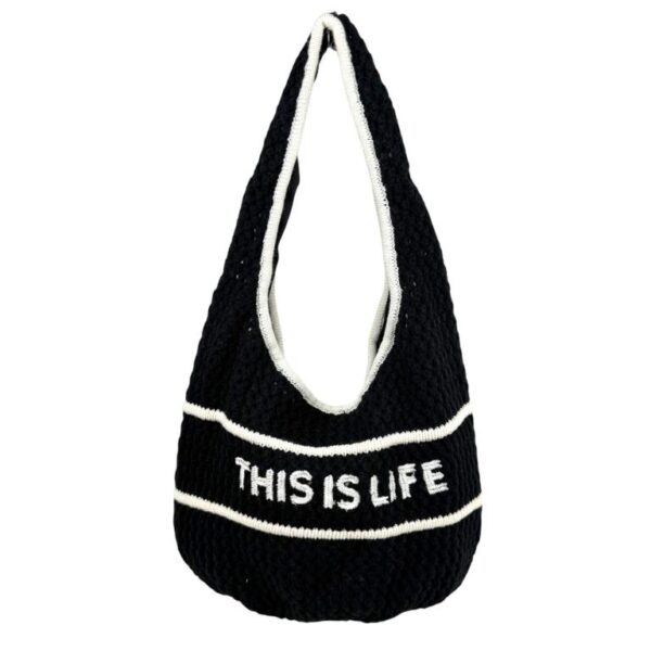 Bolso de Hombro Hobo en Ganchillo con Diseño This is Life y Cierre de Cremallera para Mujer - Imagen 6