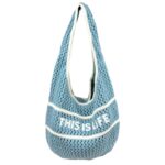 Bolso de Hombro Hobo en Ganchillo con Diseño This is Life y Cierre de Cremallera para Mujer - Imagen 5