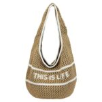 Bolso de Hombro Hobo en Ganchillo con Diseño This is Life y Cierre de Cremallera para Mujer