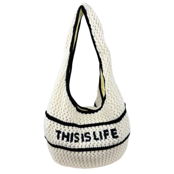 Bolso de Hombro Hobo en Ganchillo con Diseño This is Life y Cierre de Cremallera para Mujer - Imagen 4