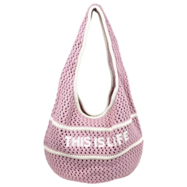 Bolso de Hombro Hobo en Ganchillo con Diseño This is Life y Cierre de Cremallera para Mujer - Imagen 7