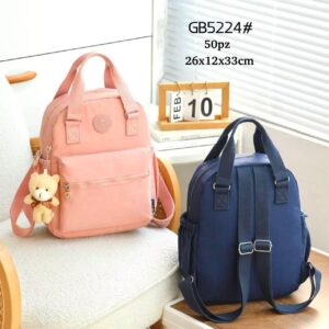 Mochila de Mujer en Tela Nylon con 2 Asas Cortas, Bolsillo Frontal y Osito Decorativo-Principal- Mayorista España
