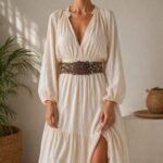 Cinturón Artesanal Elástico de Cristal con Diseño Bolitas Multicolor y Madera de Mango Mujer