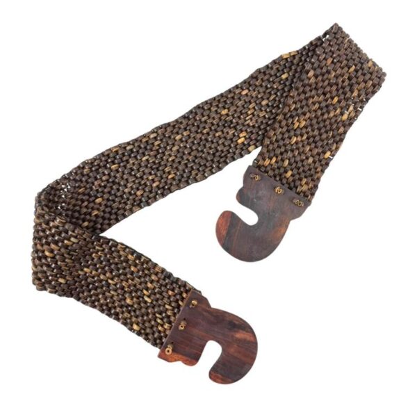 Cinturón Artesanal Elástico Madera de Coco con Diseño Exclusivo y Madera de Mango en la hebilla para Mujer-Coffee - Material Ecológico