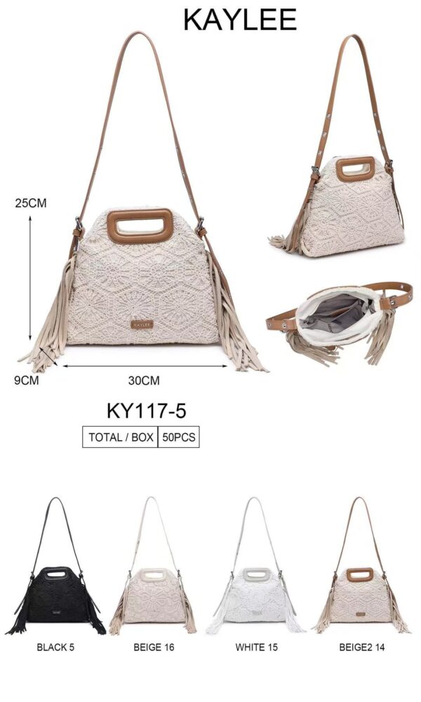 Bolso de Mano Sintético Kaylee con Estilo Bohemio y Flecos Decorativos para Mujer-All- Mayorista España