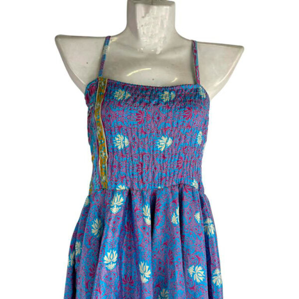 Vestido Largo Artesanal de Mujer en Seda India con Pecho Fruncido, Talla Única - Imagen 4