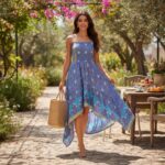 Vestido Largo Artesanal de Mujer en Seda India con Pecho Fruncido, Talla Única