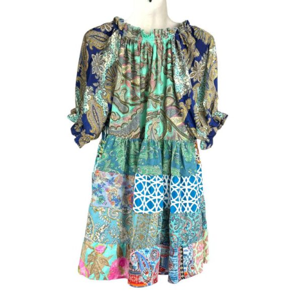 Vestido Corto Artesanal de Mujer en Seda con Escote y Nudo con Cuerdas por Delante - Imagen 3