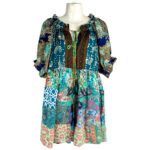 Vestido Corto Artesanal de Mujer en Seda con Escote y Nudo con Cuerdas por Delante - Imagen 2