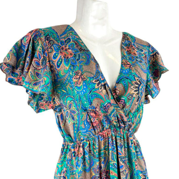 Vestido Artesanal Largo de Seda con Talla Única, Diseño Escalonado y Cuello en V para Mujer - Imagen 4