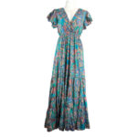 Vestido Artesanal Largo de Seda con Talla Única, Diseño Escalonado y Cuello en V para Mujer - Imagen 2