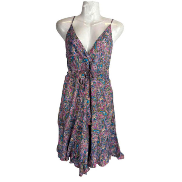 Vestido Corto Artesanal de Seda para Mujer con Espalda Fruncida y Cuello en V - Imagen 2