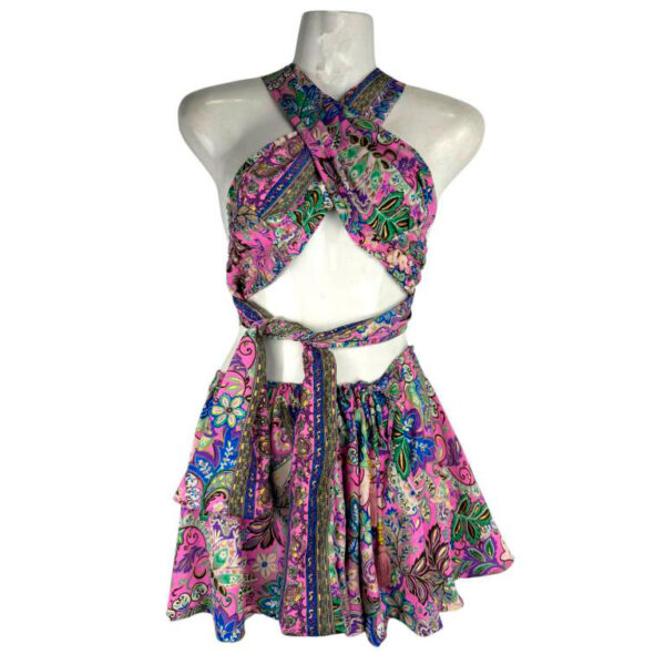 Conjunto Artesanal Dos Piezas de Seda para Mujer con Top Cruzado - Imagen 2