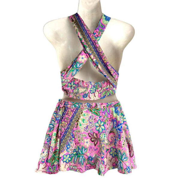 Conjunto Artesanal Dos Piezas de Seda para Mujer con Top Cruzado - Imagen 3