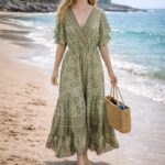 Vestido Largo Artesanal de Seda para Mujer con Cuello en V, Talla Única y Vivos Colores - Mayorista España