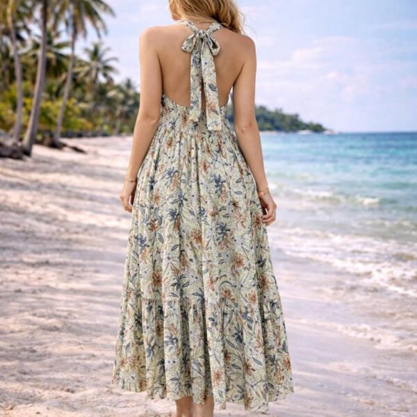 Vestido Largo Artesanal de Seda para Mujer con Cuello en V y Espalda Descubierta - Mayorista España