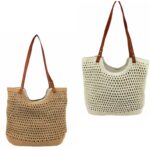 Bolso de Hombro en Algodón tipo Ganchillo con Asas Marrones y Cremallera para Mujer - Imagen 3