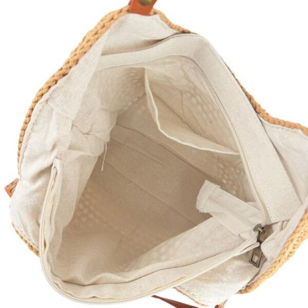 Bolso de Hombro en Algodón tipo Ganchillo con Asas Marrones y Cremallera para Mujer - Imagen 5