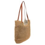 Bolso de Hombro en Algodón tipo Ganchillo con Asas Marrones y Cremallera para Mujer - Imagen 4