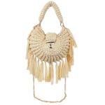 Bolso de Mano Algodón tipo Ganchillo con Flecos Decorativos y Cadena Dorada para Mujer - Imagen 2