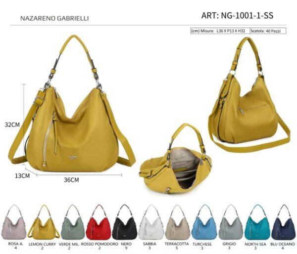 Bolso Hobo en Nylon de Mujer Nazareno Gabrielli con Agarres Laterales y Bolsillos Exteriores - Imagen 2