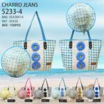 Set de Playa Charro Jeans con Bolso Shopper y Sombrero a Juego con Lunares para Mujer