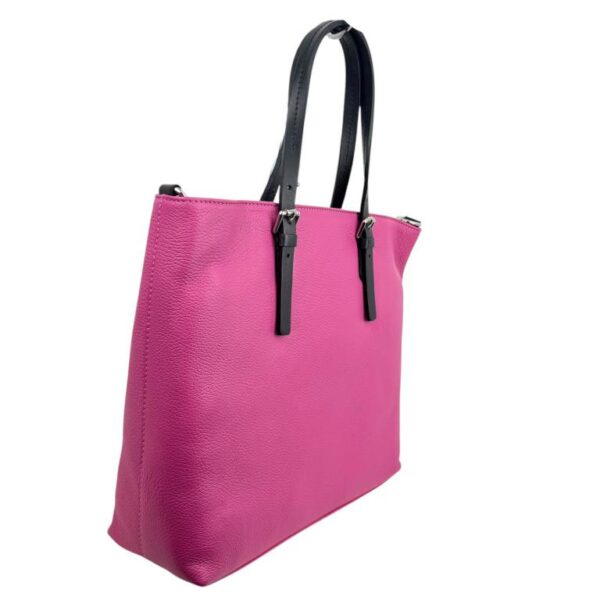 Amplio Bolso Tote en Piel Italiana con Asas y Herrajes Negros para Mujer-Side- Mayorista España