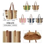Bolso Shopper Grande de Papel Trenzado a Rayas con Doble Asa para Mujer- Mayorista España