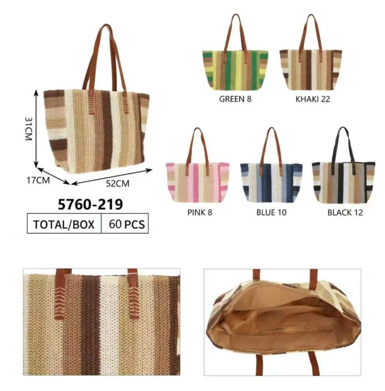 Bolso Shopper Grande de Papel Trenzado a Rayas con Doble Asa para Mujer- Mayorista España