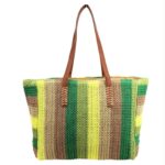 Bolso Grande de Papel tipo Shopper con Diseño a Rayas y 2 Asas Largas para Mujer-Front- Mayorista España