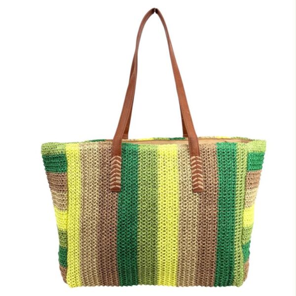 Bolso Grande de Papel tipo Shopper con Diseño a Rayas y 2 Asas Largas para Mujer-Front- Mayorista España