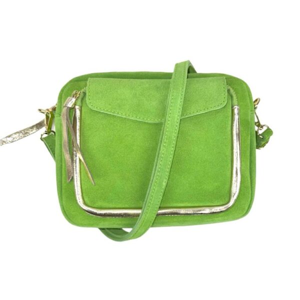 Bolso Bandolera Piel de Serraje Italiana con Bolsillo Frontal para Mujer-Verde- Mayorista España
