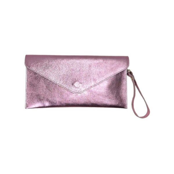 Bolso Bandolera de Piel Italiana para Mujer con Asa de Mano y Efecto Brillante-Rosa- Mayorista España
