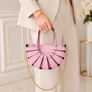 Bolso de Mano en Piel Italiana con Diseño Original, Tachuelas y Asa Larga de Cadena para Mujer-Principal- Mayorista España
