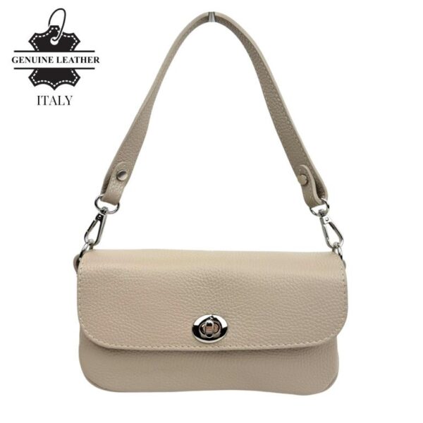 Bolso de Piel para Mujer con Diseño Elegante y Cierre de Manivela Giratoria. Taupe- Mayorista España