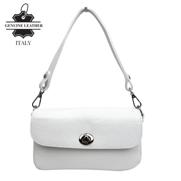 Bolso de Piel para Mujer con Diseño Elegante y Cierre de Manivela Giratoria. Blanco- Mayorista España