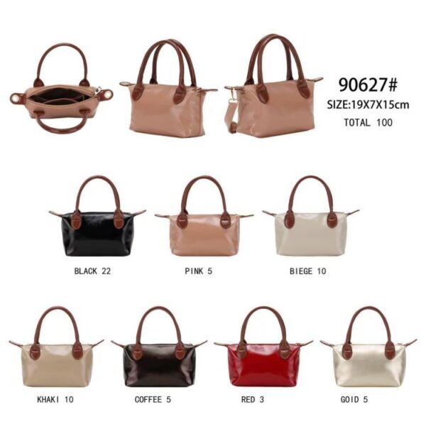 Bolso de Mano Sintético tipo Charol con Asas Cortas Marrones y Cremallera para Mujer - Imagen 2