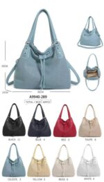Bolso de Hombro en Nylon Troquelado con Cordones Frontales, Cierre de Cremallera y Gran Capacidad para Mujer.- Mayorista España