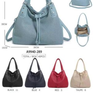Bolso de Hombro en Nylon Troquelado con Cordones Frontales, Cierre de Cremallera y Gran Capacidad para Mujer.- Mayorista España