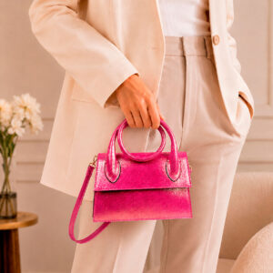 Bolso Bandolera de Piel con Asa Larga Moldeable y Efecto Brillante Mujer-Principal- Mayorista España