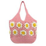 Práctica Cesta de Ganchillo con Diseño Floral y Saco Interior para Mujer - Imagen 8