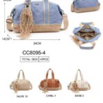 Bolso Bowling Bicolor de Lino Coveri Collection para Mujer con Flecos Frontales Decorativos