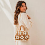 Bolso de Mano en Algodón Tipo Ganchillo con Diseño de Flores y Saquito Interno para Mujer-Principal- Mayorista España
