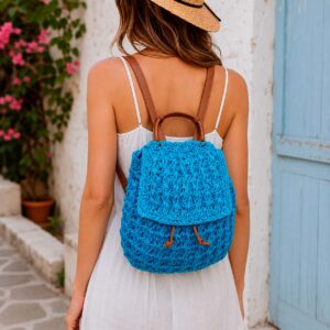 Amplia Mochila de Papel para Mujer con Cierre de Cuerdas, Solapa y Cremallera-Principal- Mayorista España