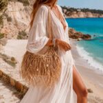 Amplio Bolso de Hombro en Papel para Mujer con Flecos y Elementos Marinos Decorativos-Principal- Mayorista España