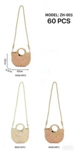 Bolso de Mano en Papel con Asas Circulares y Saco de Cuerdas para Mujer
