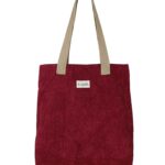 Bolsa Tote Bag en Algodón La Matilda con Colores Lisos, Cremallera y Asas Largas Mujer-Pana-RojoVino- Mayorista España