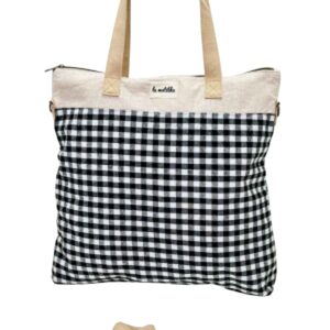 Amplia Bolsa de Viaje Estampada en Algodón La Matilda con Gran Calidad para Mujer-VichyNegro- Mayorista España