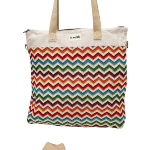 Amplia Bolsa de Viaje Estampada en Algodón La Matilda con Gran Calidad para Mujer-ZigzagMulticolor- Mayorista España