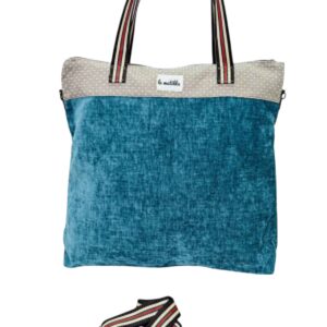 Bolsa de Viaje Extragrande en Algodón La Matilda con Colores Lisos y Gran Calidad Mujer-TerciopeloVerdeLago- Mayorista España